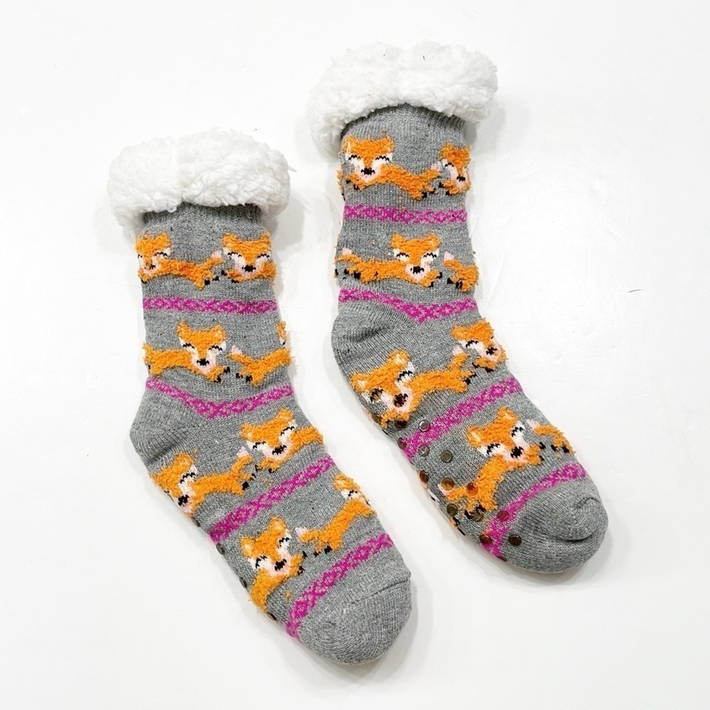 Fox print fleece lined socks
